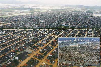Foto da revista VEJA mostrando Itajaí, SC, município mais atingido pela enchente