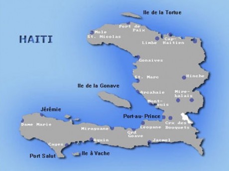 Este mapa mostra Porto Príncipe ao sul e Limbe ao norte do Haiti 